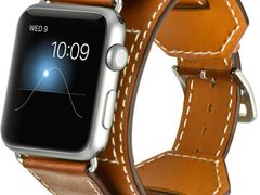 Curea iUni compatibila cu Apple Watch 1/2/3/4/5/6/7, 42mm, Cuff 4 in 1, Piele, Maro